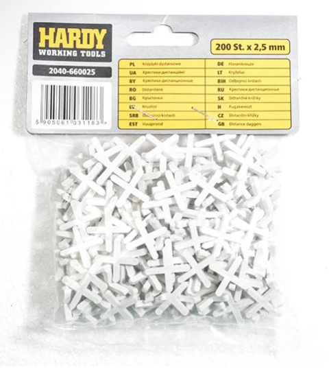 Krzyżyki do płytek Hardy 2,5mm 200 sztuk - glazura